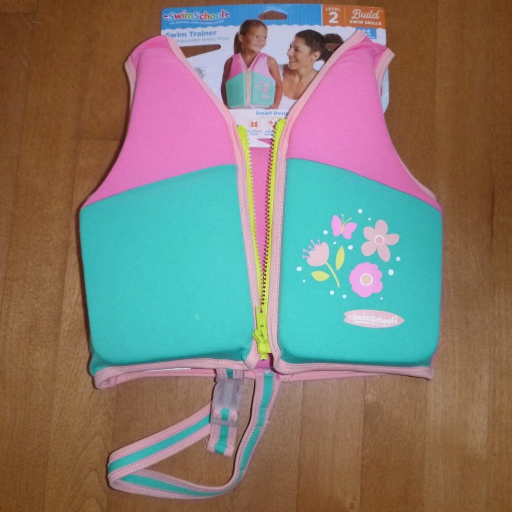 Toddler Swim School Trainer Vest Level 2 Age 2 4 Years 33lbs Max UPF Flowers NWT